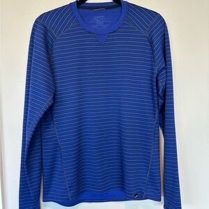 Patagonia Blue Capilene Midweight Striped Long Sleeve Crew